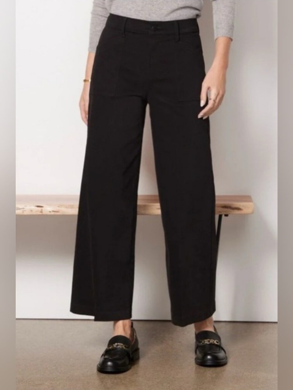 Evereve Beth High Rise Wide Leg Cropped Trouser Pants Black 29